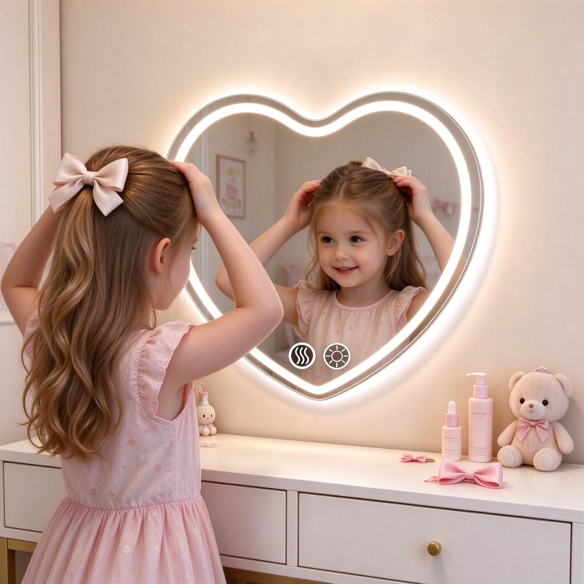 Heart Shaped LED Wall Makeup Mirror Featuring Auto Defog