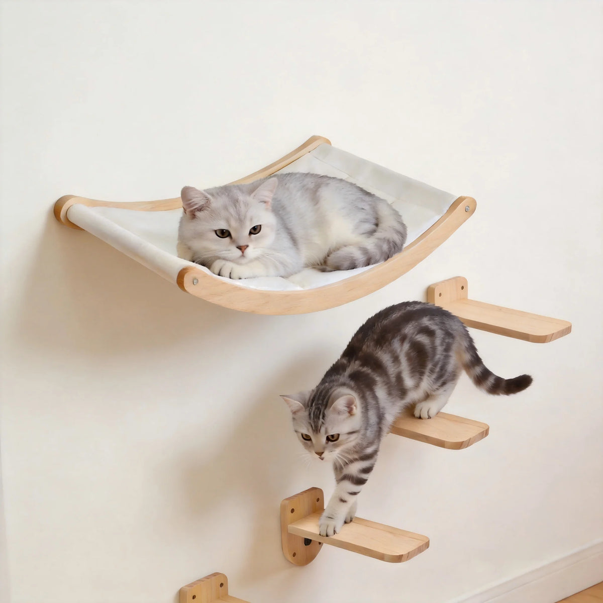 CWV Wall Mounted Cat Hammock With Climbing Shelves And Scratcher