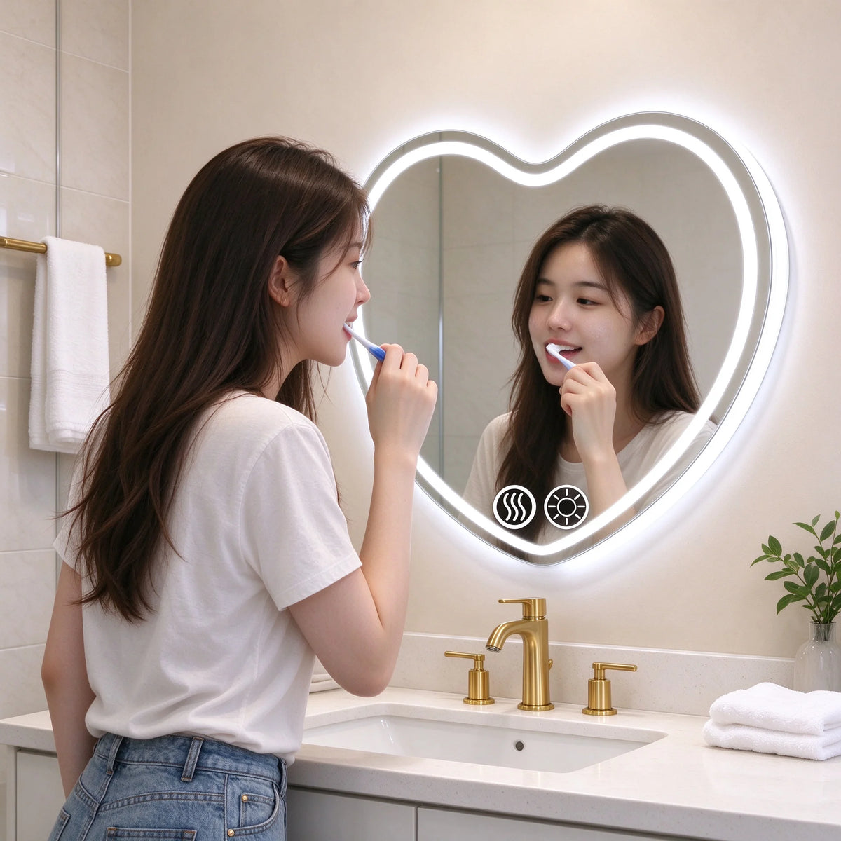 Heart Shaped LED Wall Makeup Mirror Featuring Auto Defog