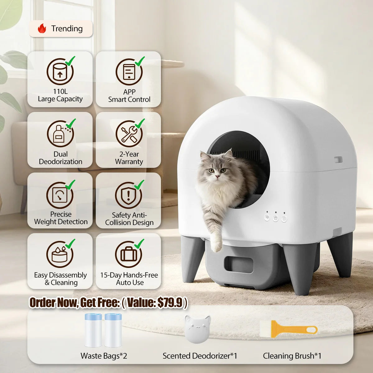 Smart Automatic Cat Litter Box Offering App Control And Protection