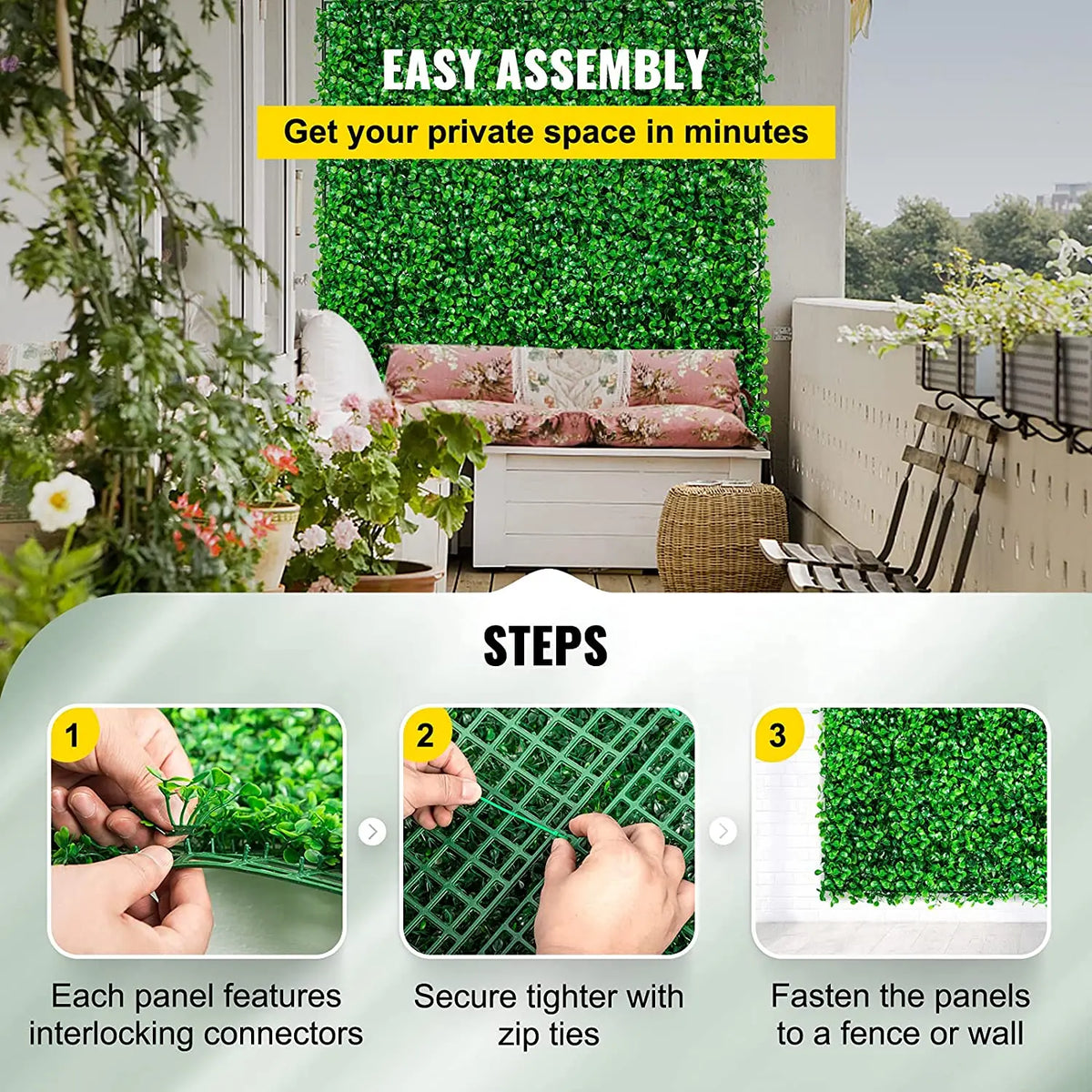 SucceBuy Artificial Boxwood Hedge Wall Panel Privacy Screen Decor