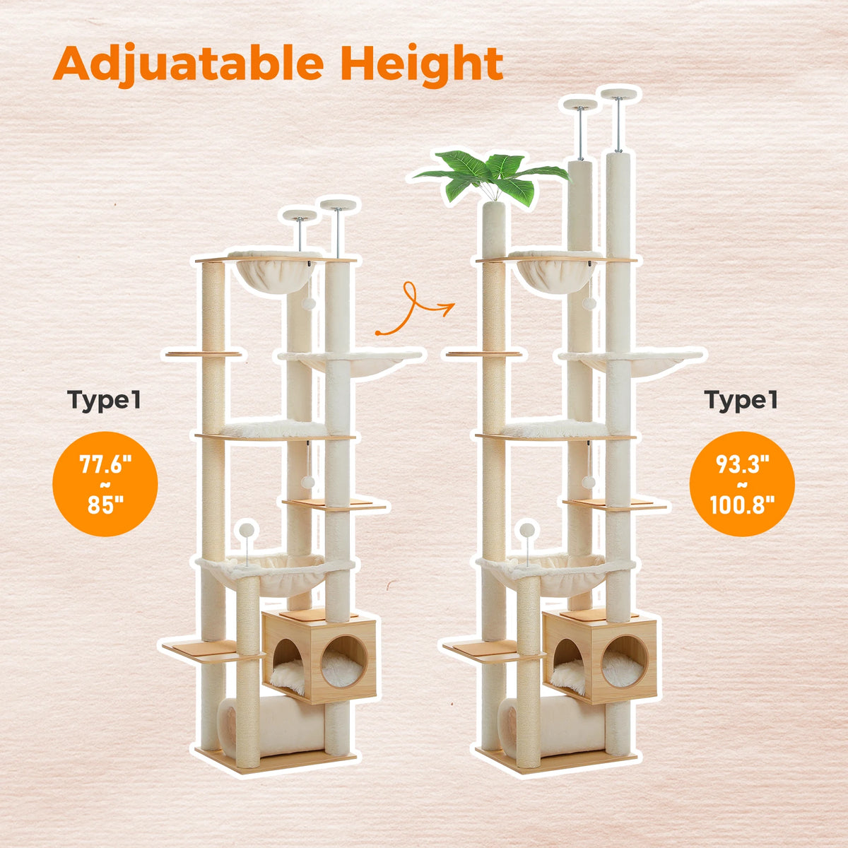 Pawz Road Height Adjustable Cat Tree With Hammock And Posts