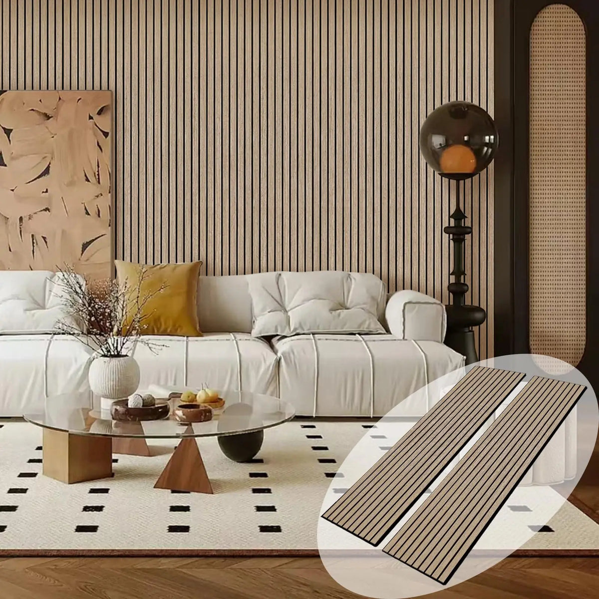 Self Adhesive Geometric Wood Slat Acoustic Wall Panels