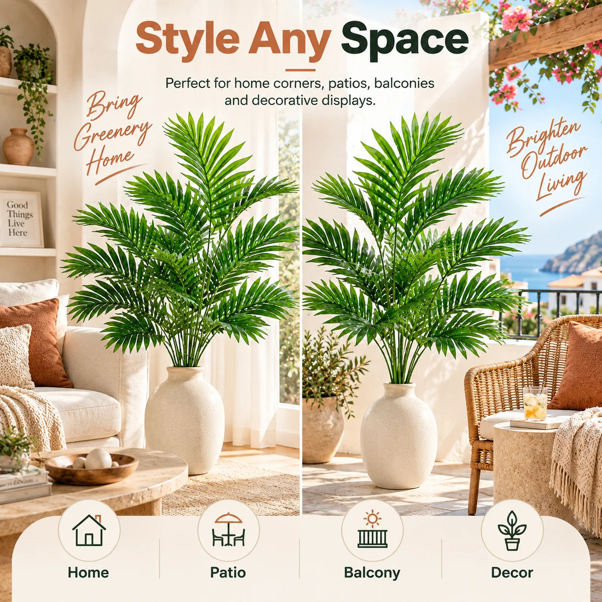 ZNLYRION Artificial Palm Fronds UV Resistant Faux Tropical Plant Branches