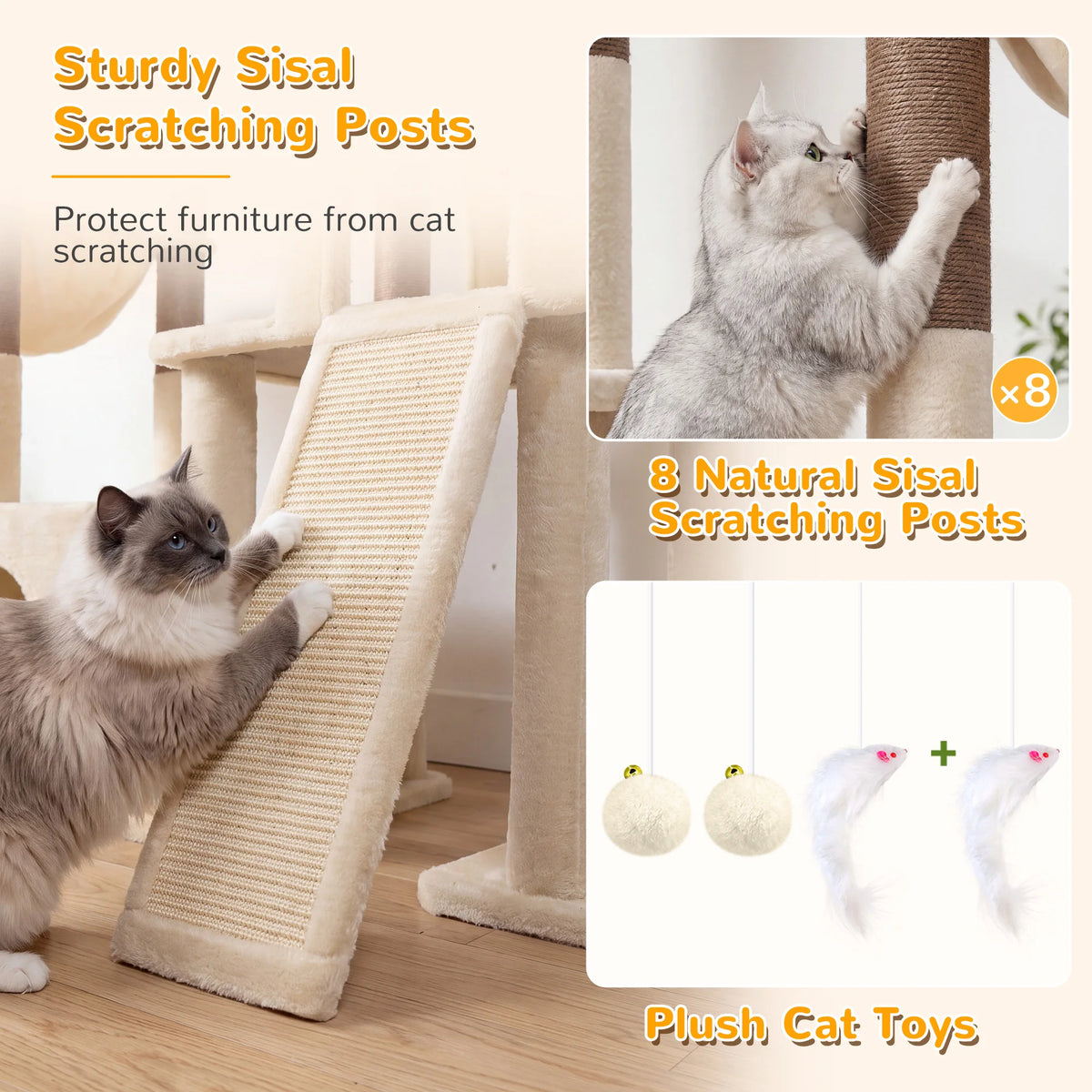Globlazer Cat Climbing Tower With Multiple Sisal Posts And Hammocks