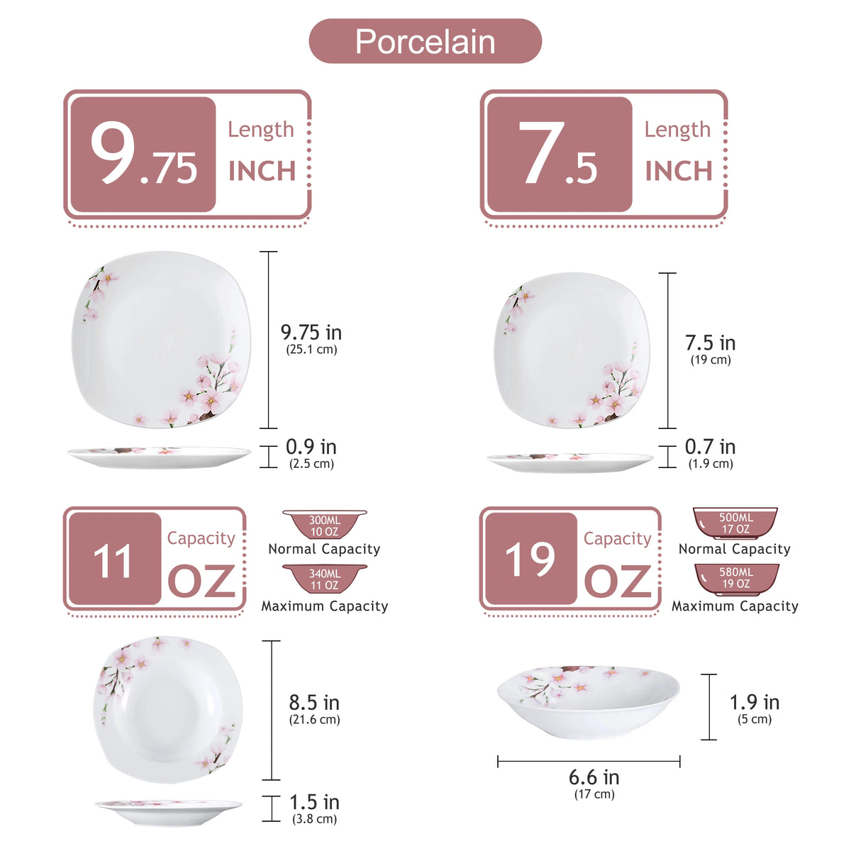 Malacasa Floral Round Porcelain Dinnerware Plate Set