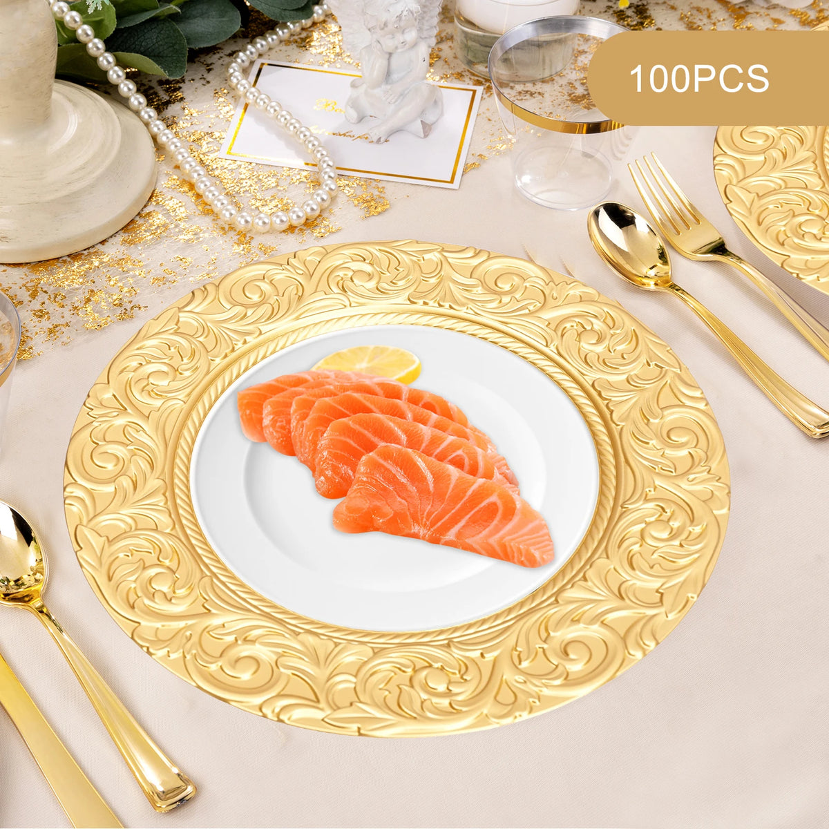 100 Piece Round Reusable Charger Plates For Weddings And Banquets