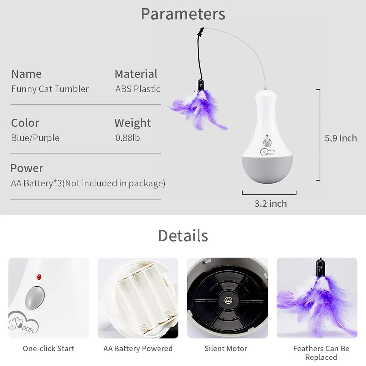 Interactive 360 Rotation Feather Cat Toy For Indoor Play