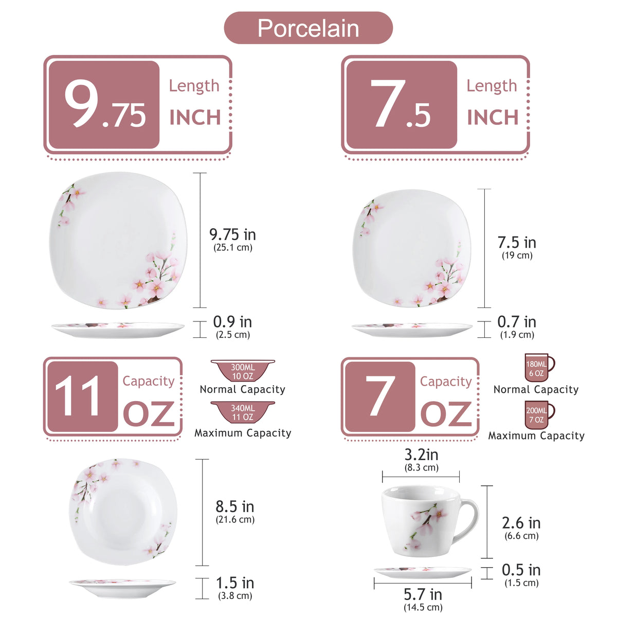 Malacasa Floral Round Porcelain Dinnerware Plate Set