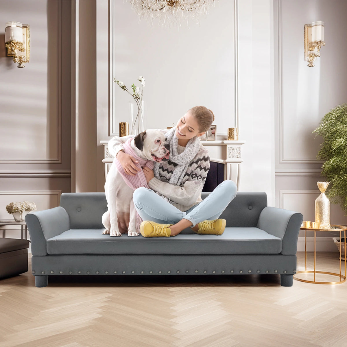 BINGOPAW Durable Rectangular Elevated Leather Dog Sofa Bed