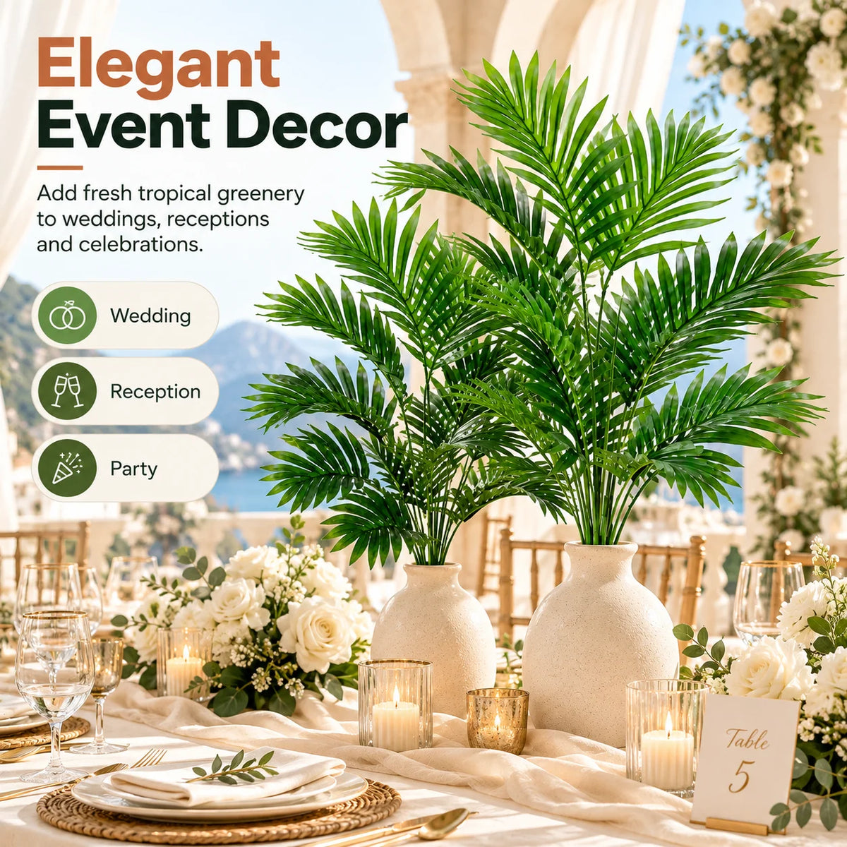 ZNLYRION Artificial Palm Fronds UV Resistant Faux Tropical Plant Branches