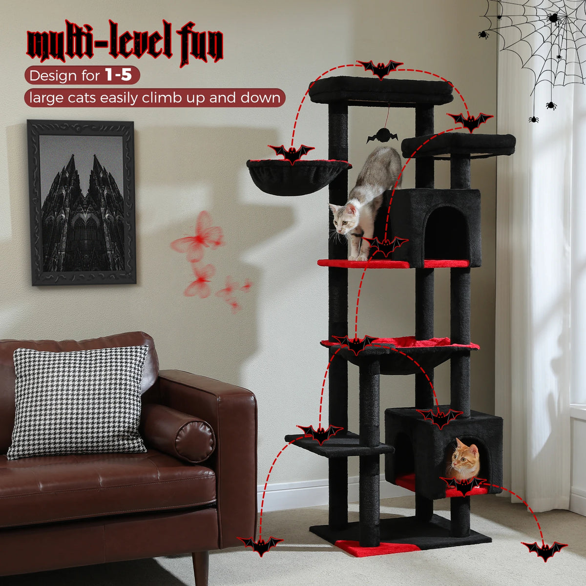 PAWZ Road Tall Cat Tower With Hammock And Scratching Posts