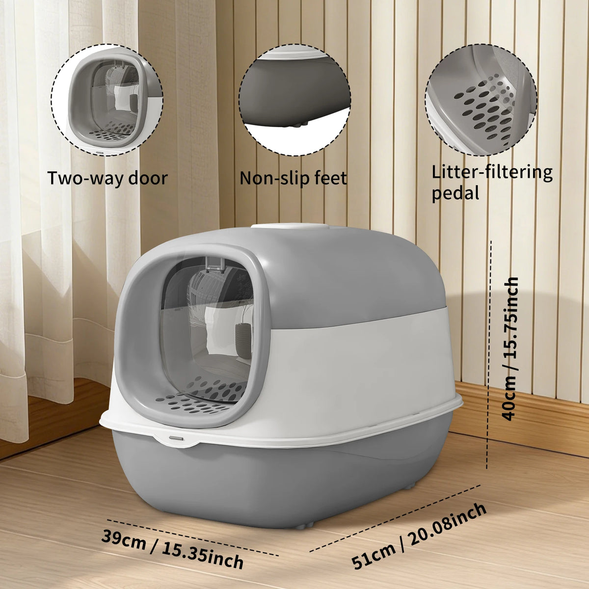 Enclosed Cat Litter Box With Transparent Door And Flip Cover