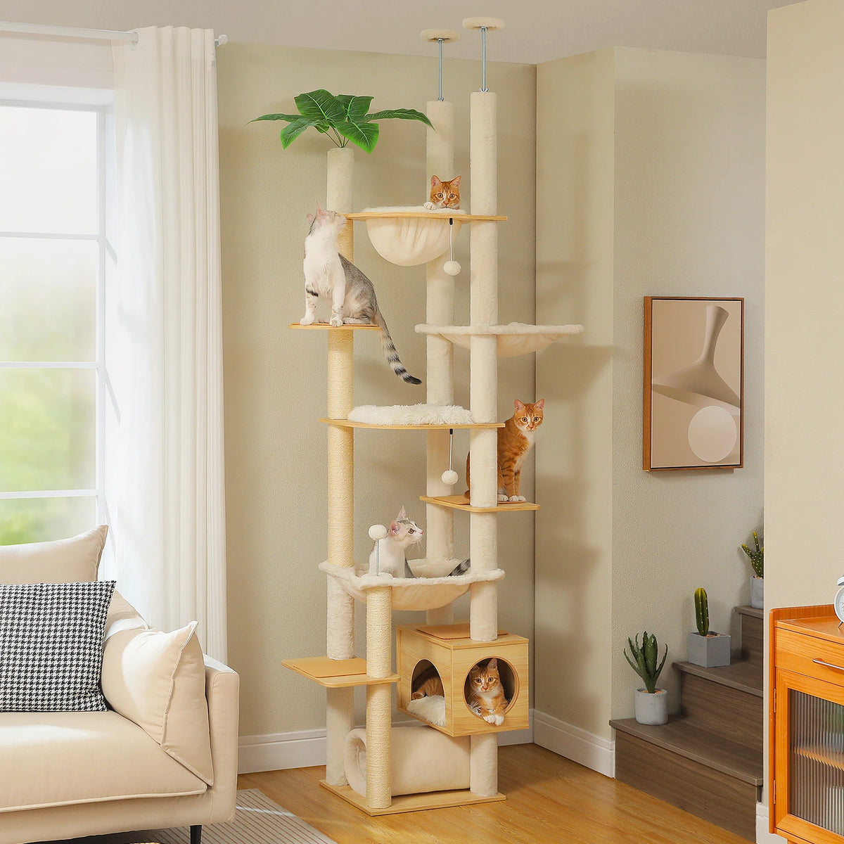 Pawz Road Height Adjustable Cat Tree With Hammock And Posts