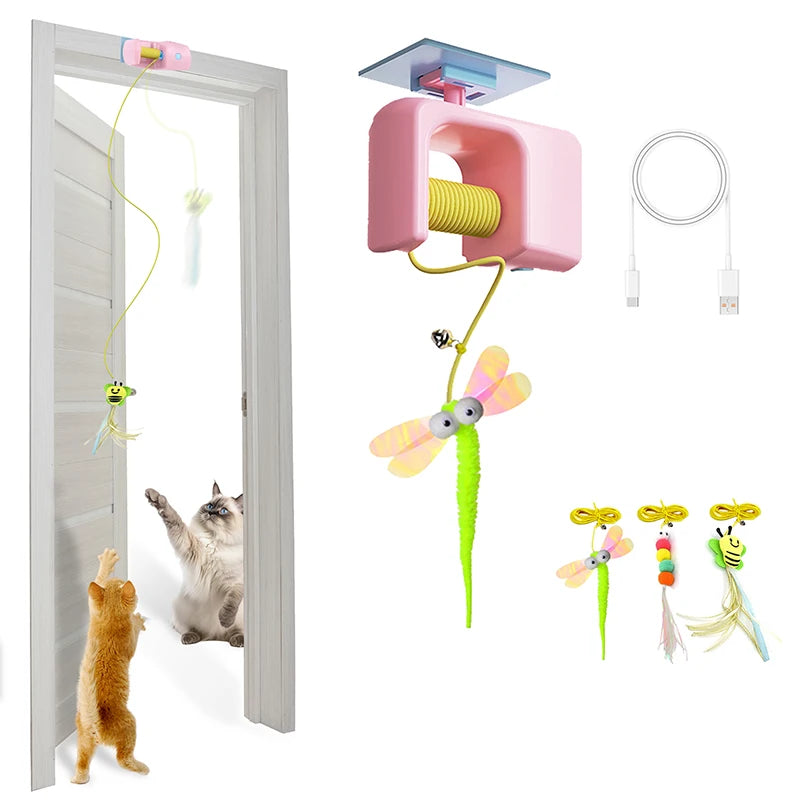Booteely Rechargeable Interactive Cat Toy With Retractable String And Feathers