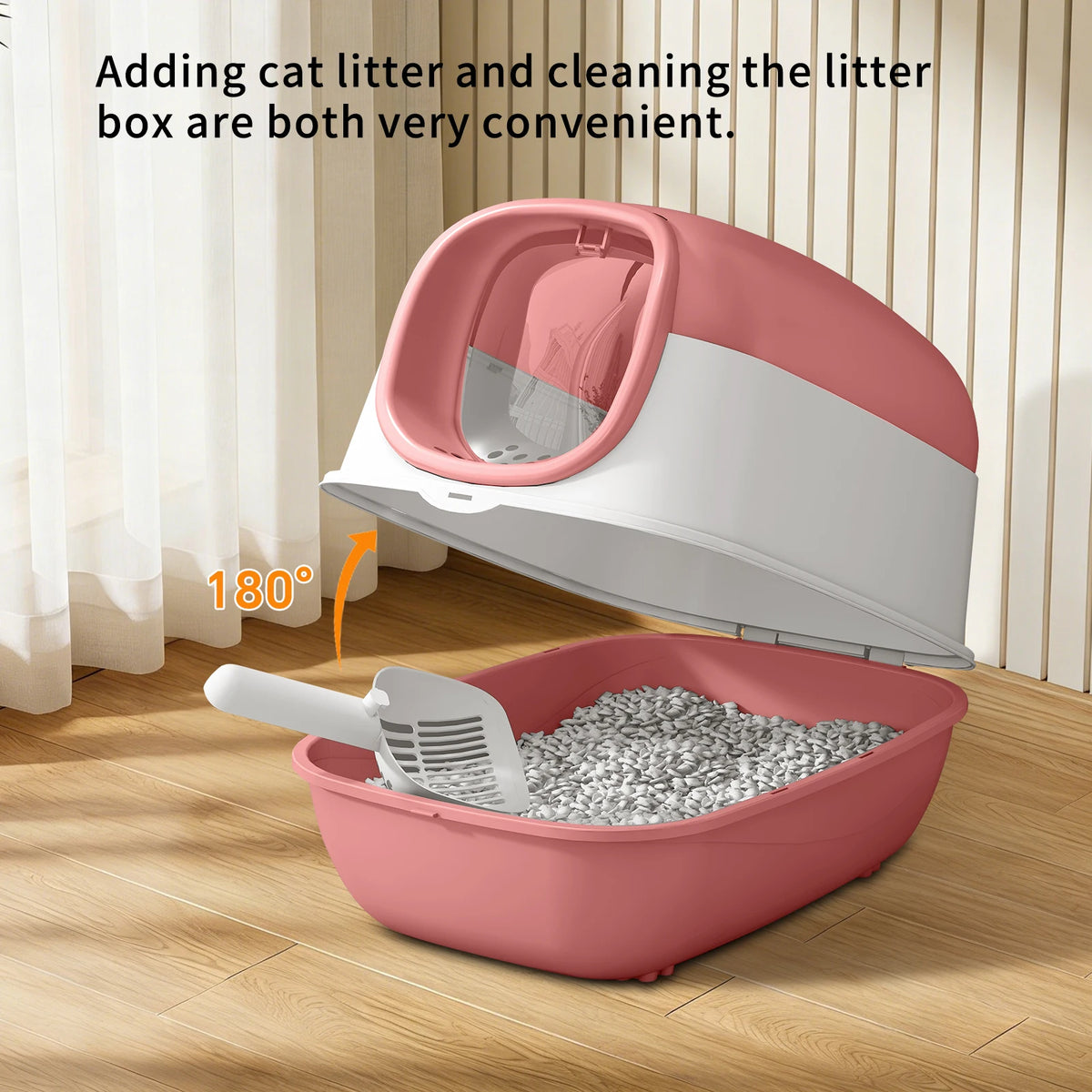 Enclosed Cat Litter Box With Transparent Door And Flip Cover