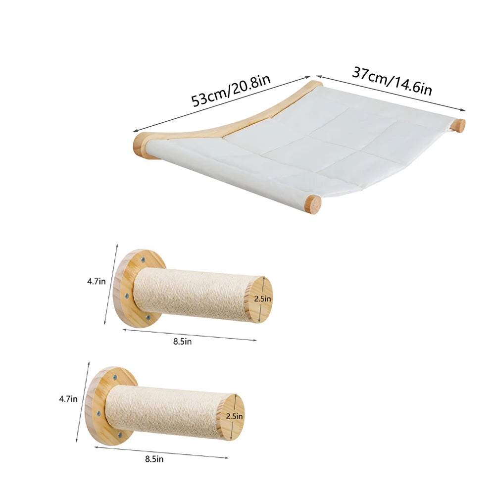 CWV Wall Mounted Cat Hammock With Climbing Shelves And Scratcher