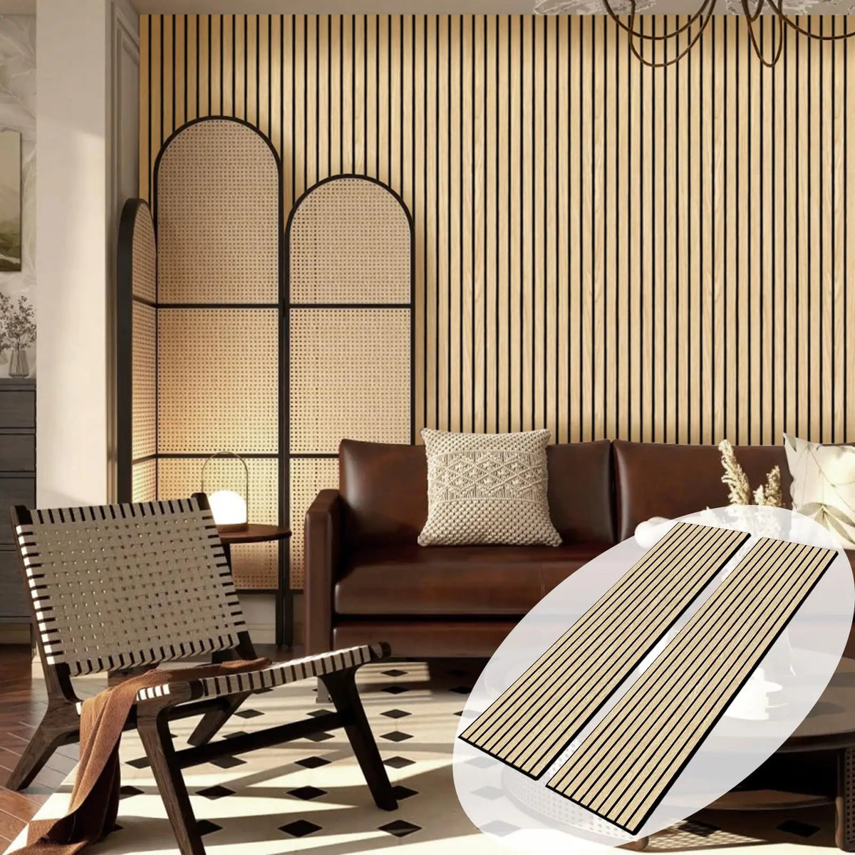 Self Adhesive Geometric Wood Slat Acoustic Wall Panels