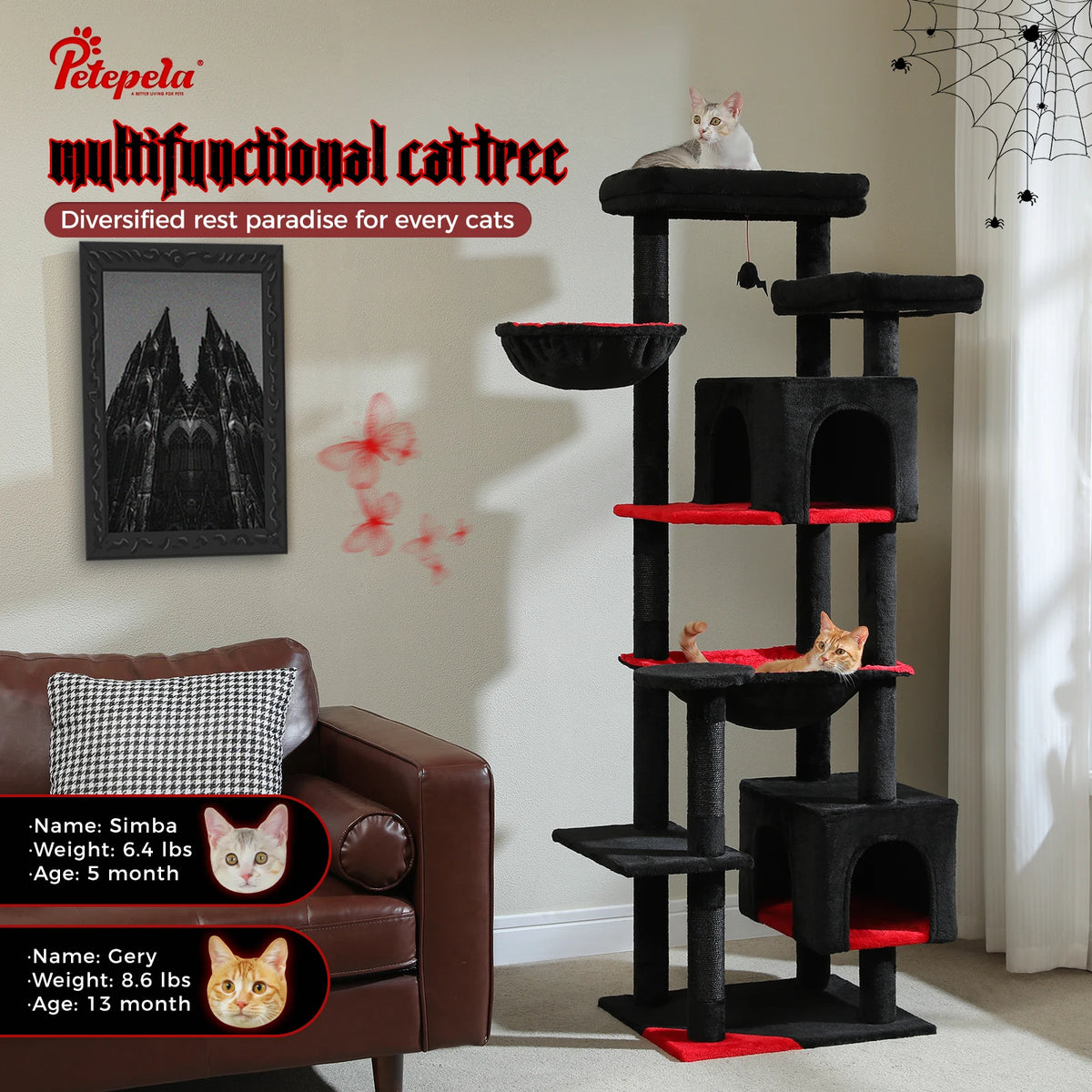 PAWZ Road Tall Cat Tower With Hammock And Scratching Posts