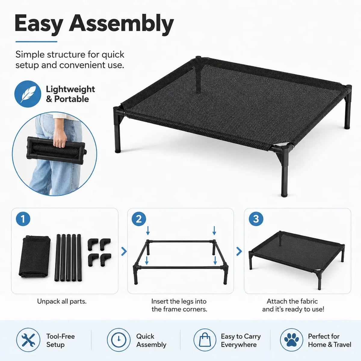 Elevated Breathable Mesh Pet Cot For Dogs And Cats
