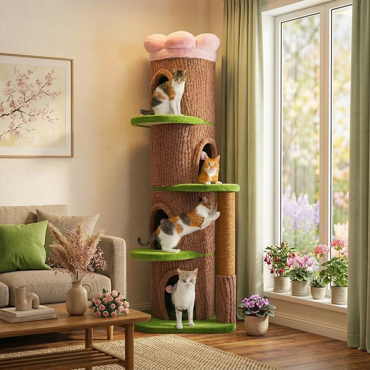 P Indoor Cat Tower With Condos And Thick Scratching Posts