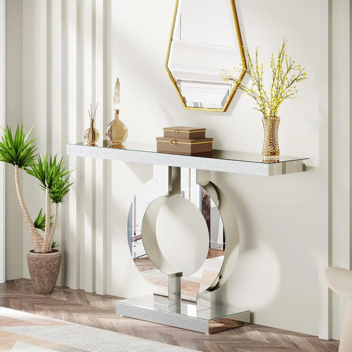 Tribesigns Modern Mirrored Console Table With Mirror Finish Top