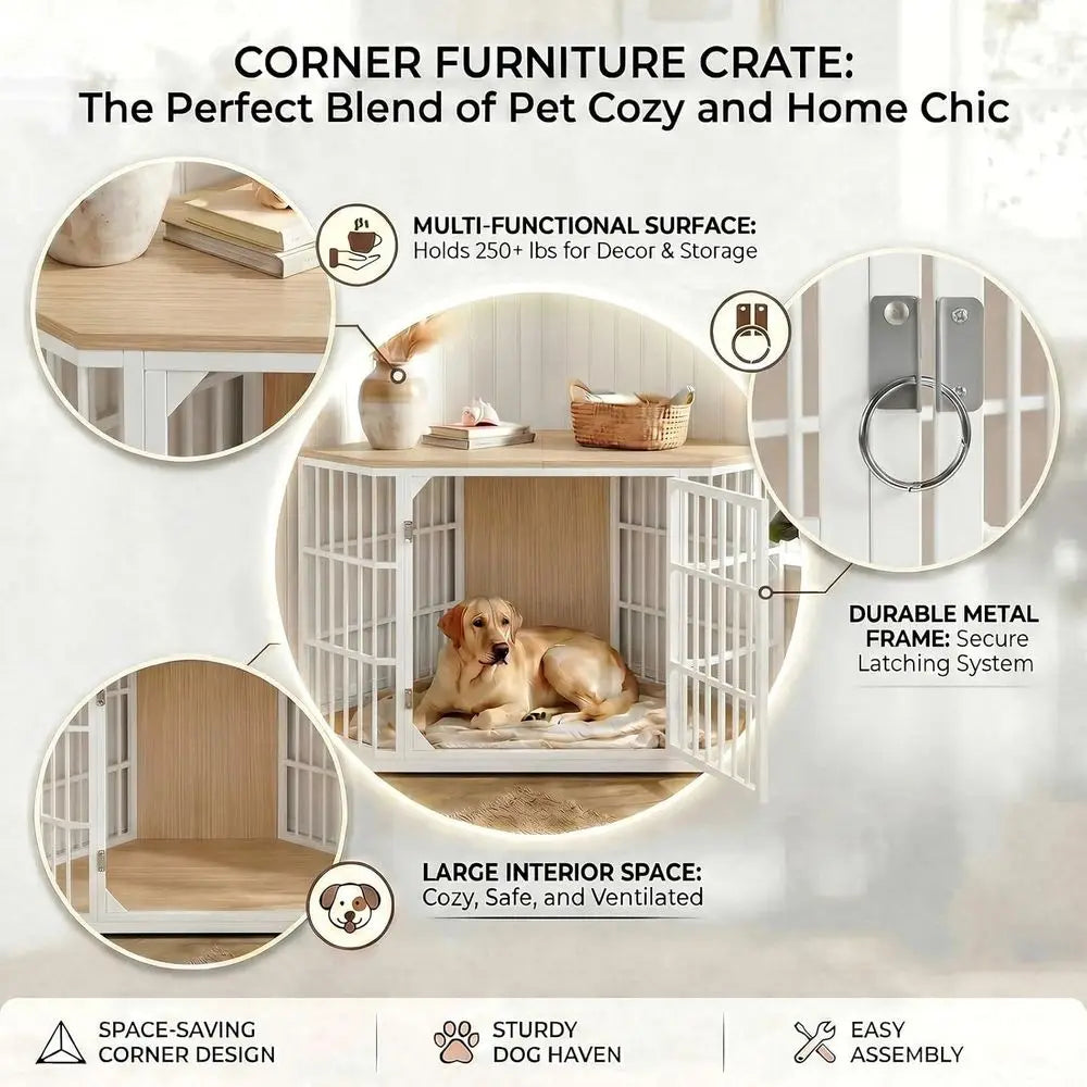 Durable Wooden Dog Crate With Integrated Side Table