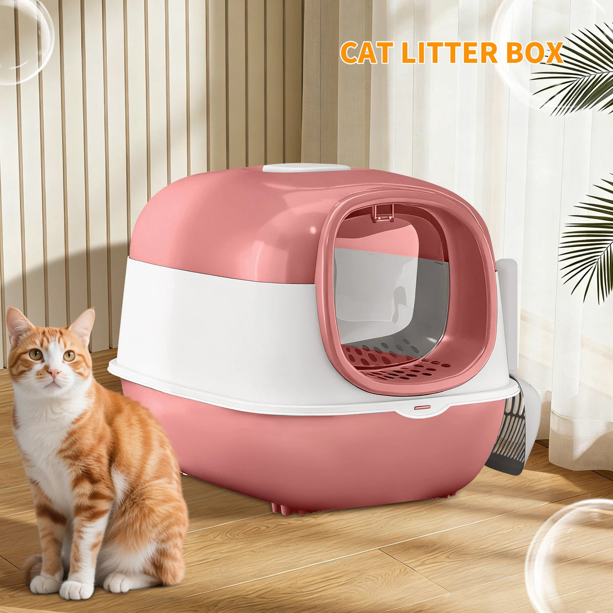 Enclosed Cat Litter Box With Transparent Door And Flip Cover