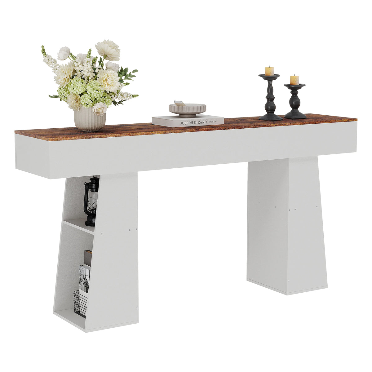 Outwind Modern Console Table With Side Storage Shelves