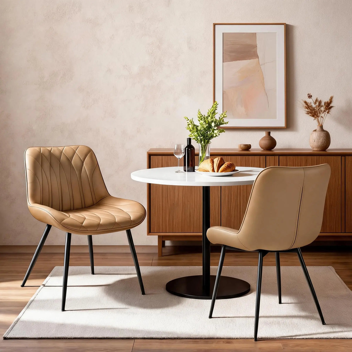 Mid Century Modern Faux Leather Dining Chairs Set Of 2
