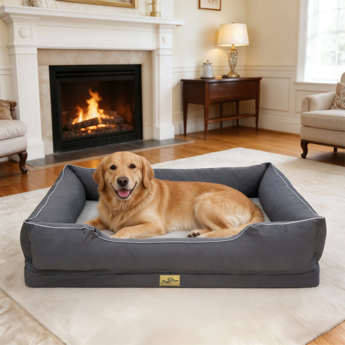 BingoPaw Orthopedic Bolster Dog Bed With Removable Washable Cover