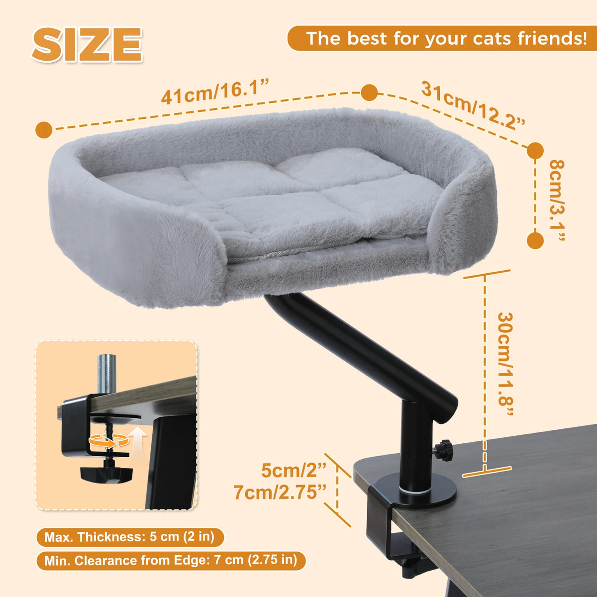 PAWZ Road Adjustable Cat Desk Bed Stand With Plush Comfort