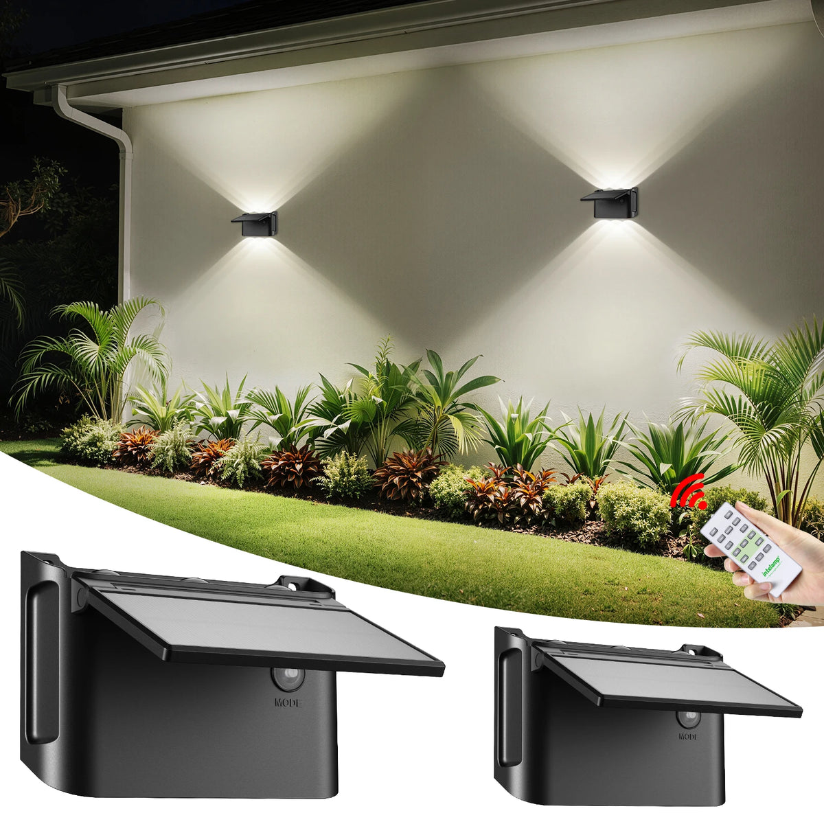 Intelamp 2 Pack Outdoor Solar Wall Lights With Remote