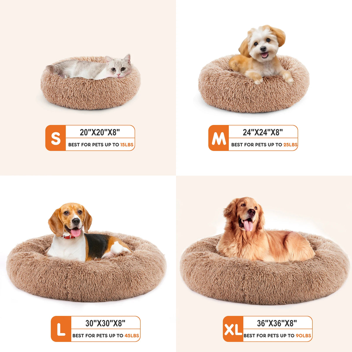 JHK Calming Round Dog Bed Washable Anti Slip Coral Fleece