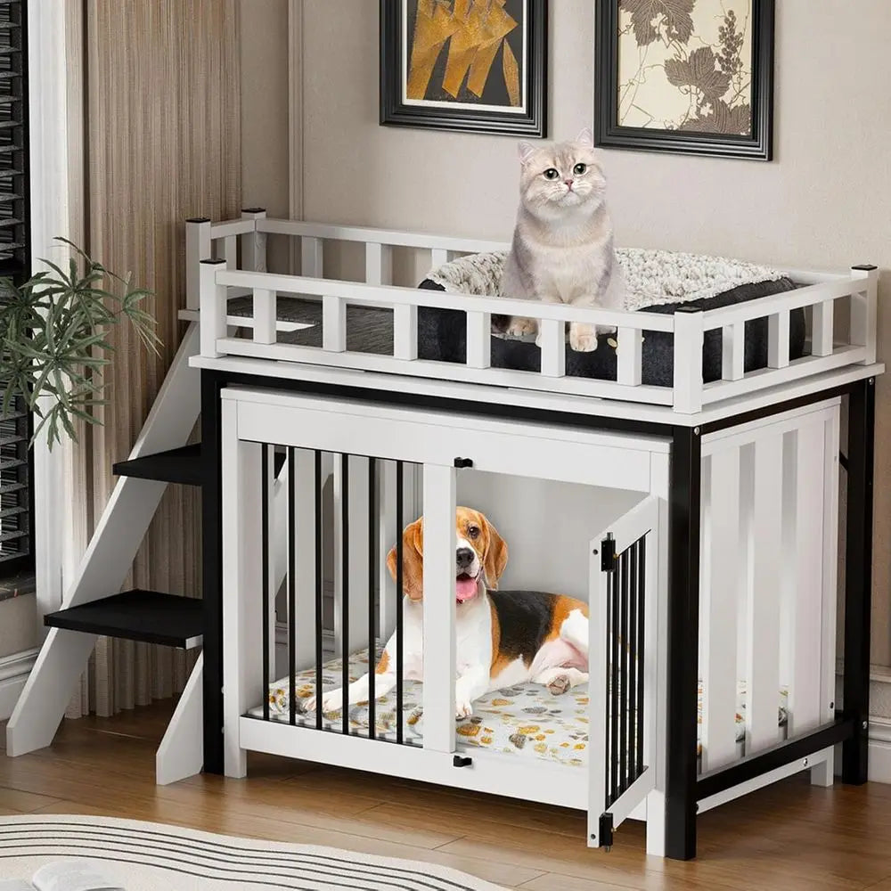 Indoor Pet Bunk Bed With Stairs And Convenient Storage Space