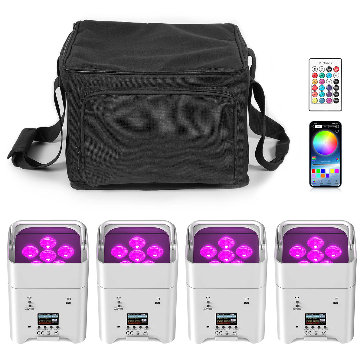 U'King RGBWA UV LED Par Light With DMX Wireless Battery