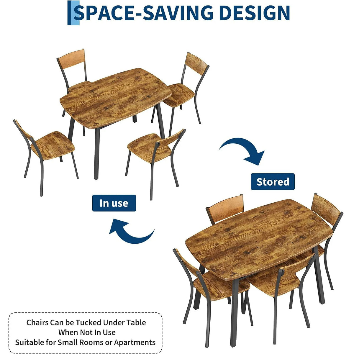 HiMISS Wooden Dining Table Set With Storage Shelf For Kitchens