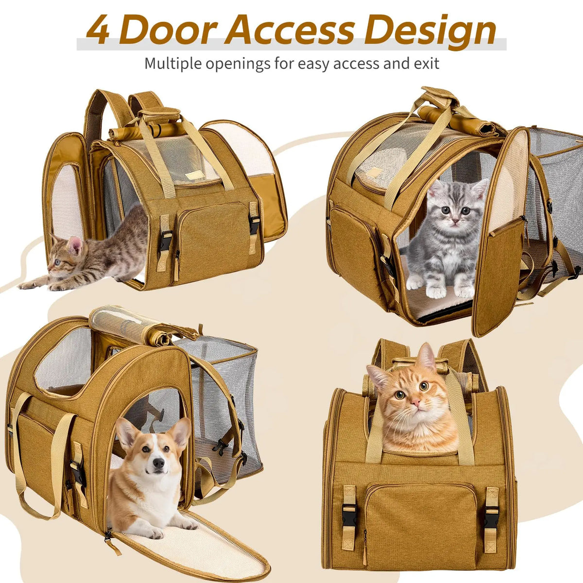 Expandable Cat Carrier Mesh Backpack Breathable Nylon Pet Travel Bag
