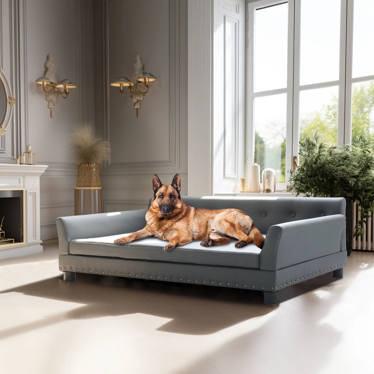 BINGOPAW Durable Rectangular Elevated Leather Dog Sofa Bed