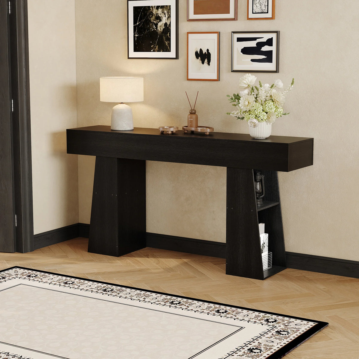 Outwind Modern Console Table With Side Storage Shelves