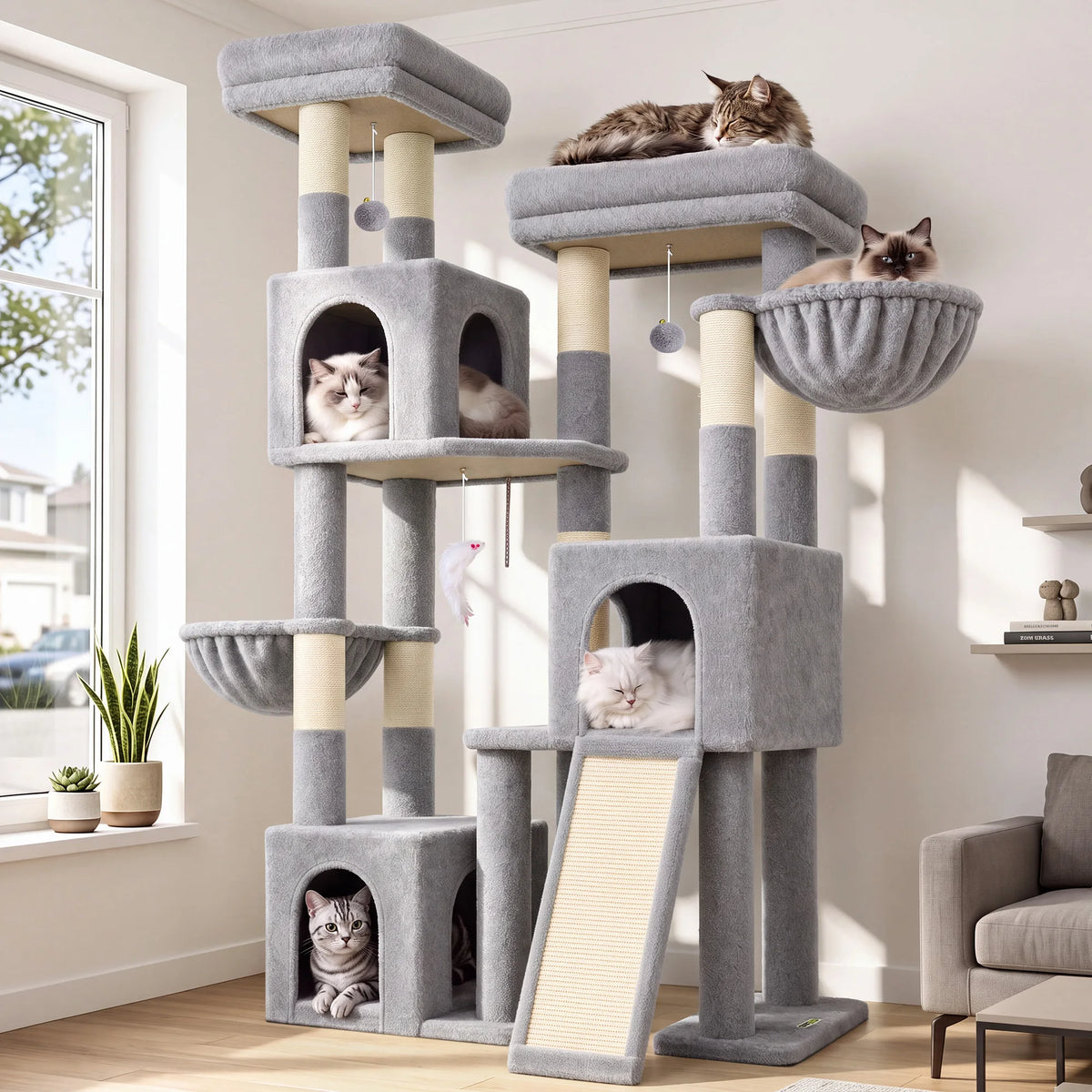 Globlazer Cat Climbing Tower With Multiple Sisal Posts And Hammocks