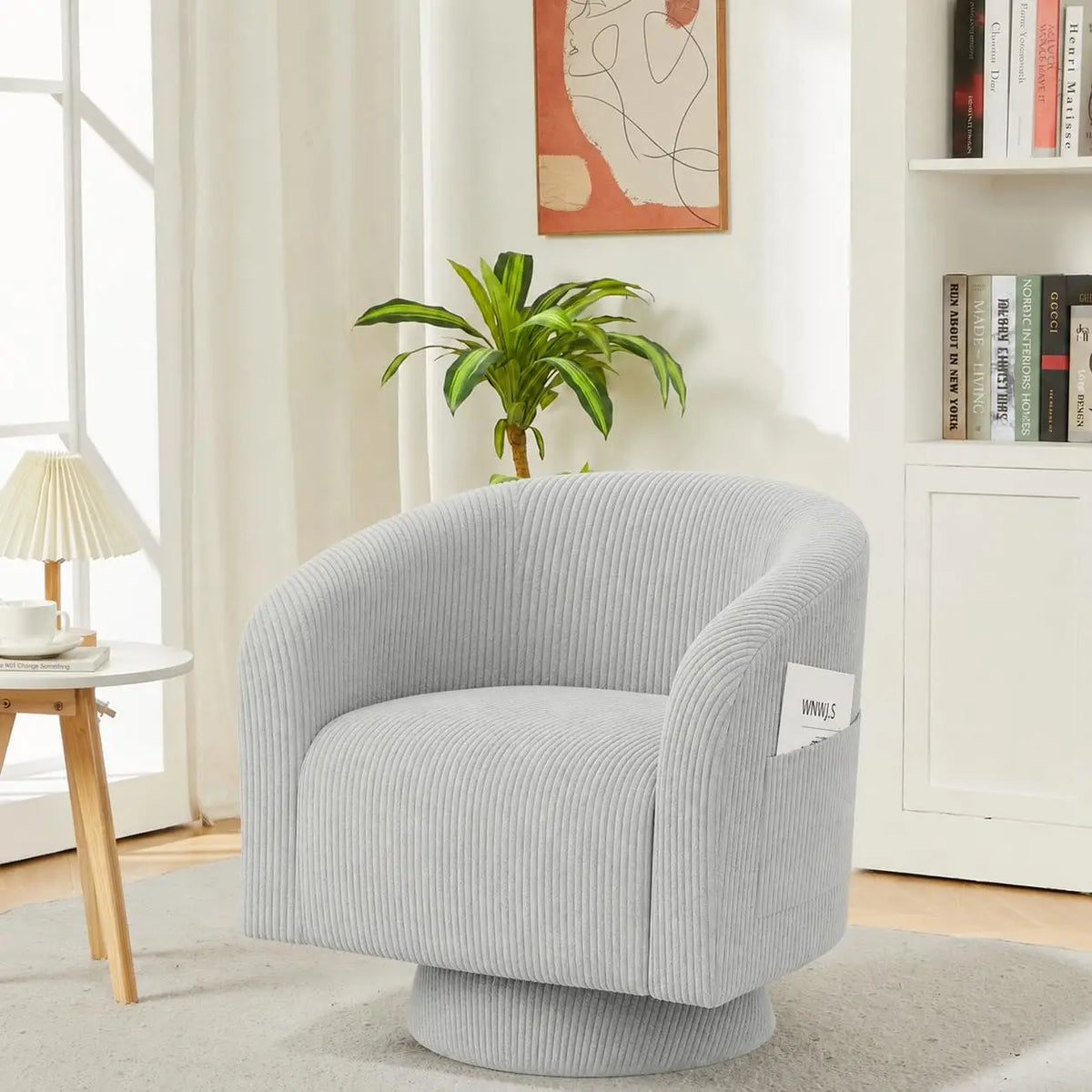 Outwind Modern Swivel Accent Chair With Vertical Striped Corduroy