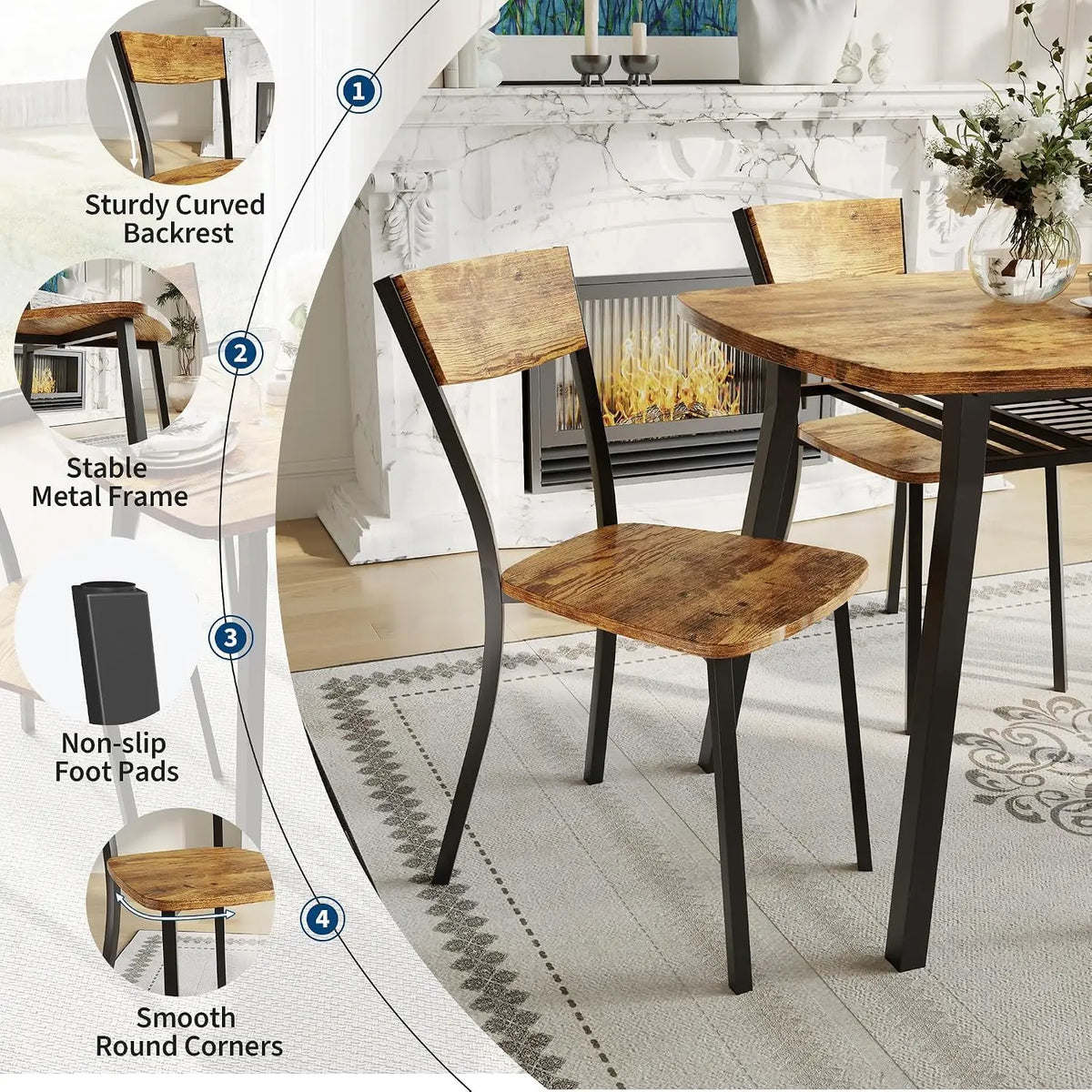 HiMISS Wooden Dining Table Set With Storage Shelf For Kitchens