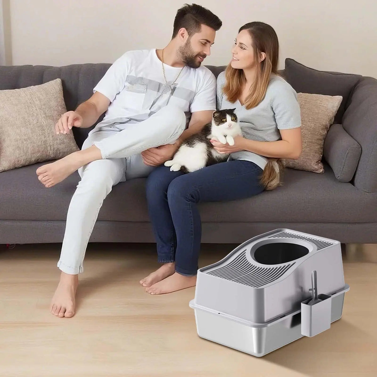 EliteZ Enclosed Stainless Steel Cat Litter Box With Lid