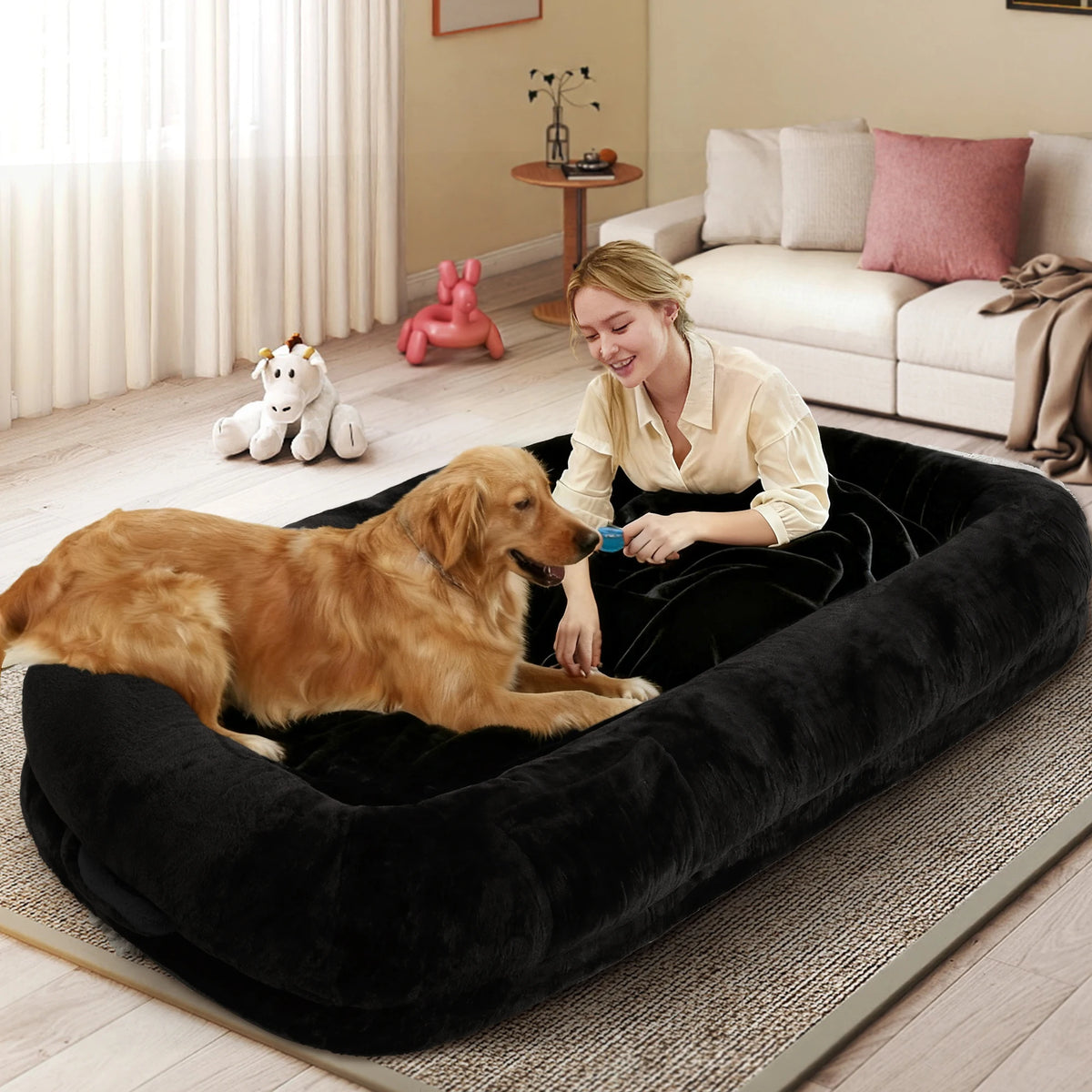 Large Orthopedic Human Dog Bed with Removable Faux Fur Cover