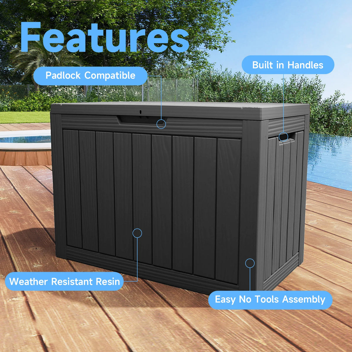 Weather Resistant Plastic Deck Storage Box With Secure Lid