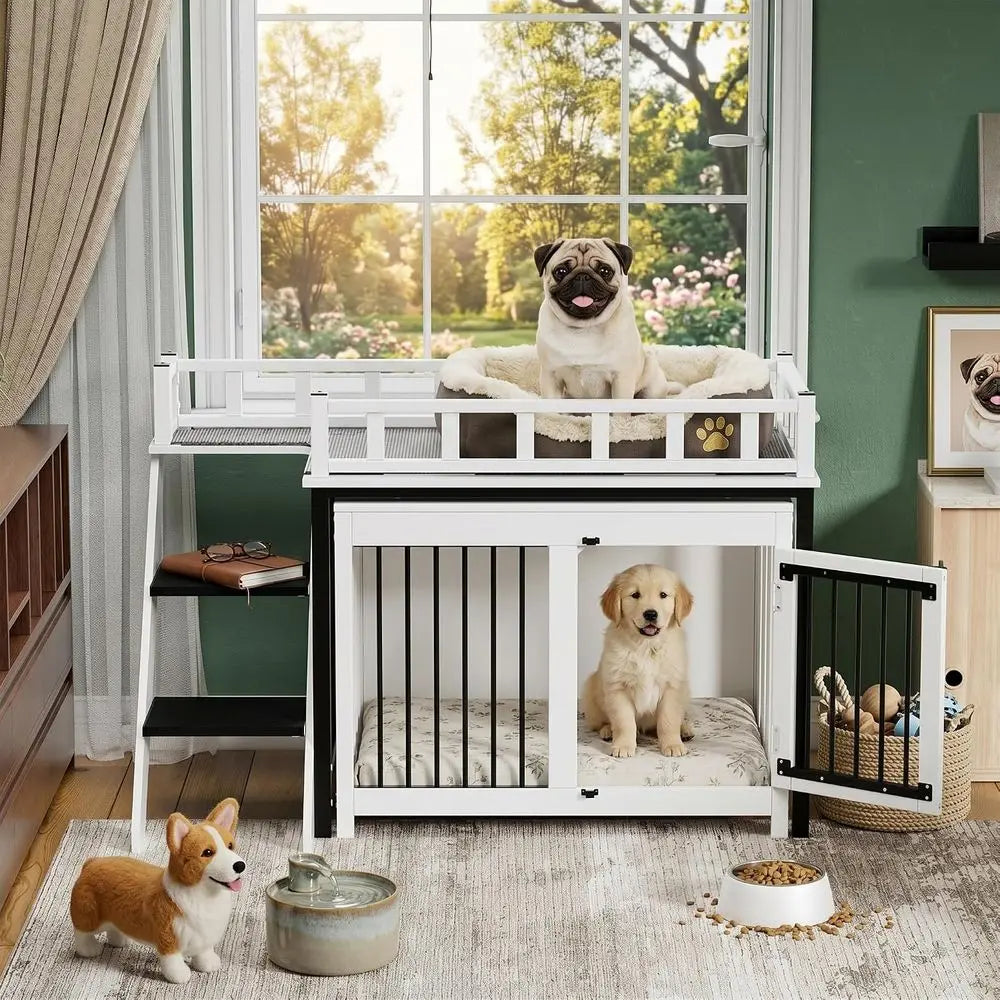 Indoor Pet Bunk Bed With Stairs And Convenient Storage Space