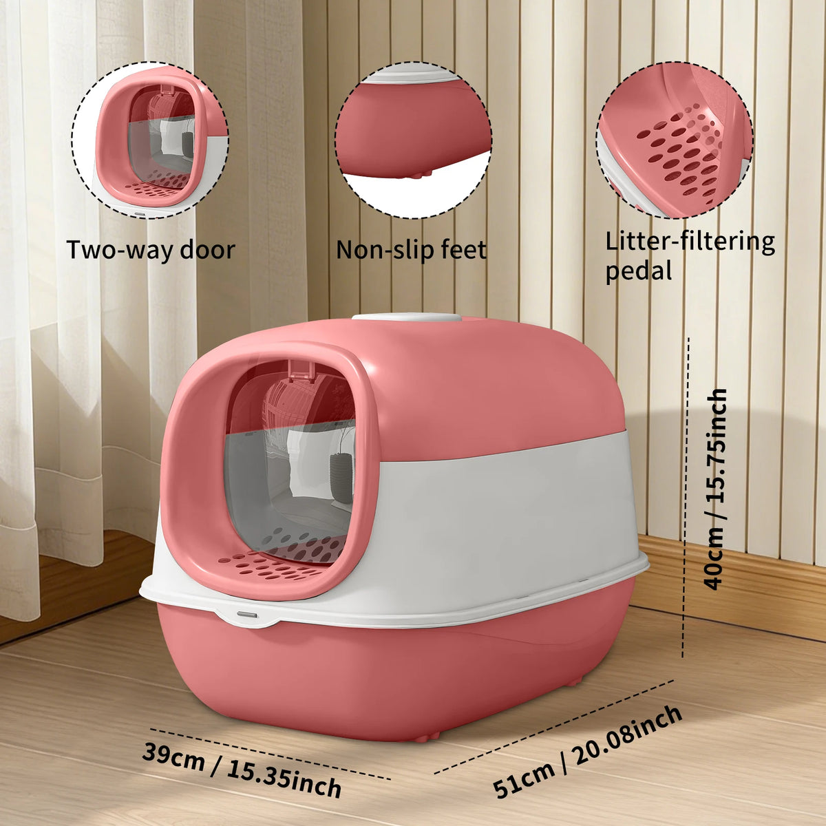 Enclosed Cat Litter Box With Transparent Door And Flip Cover