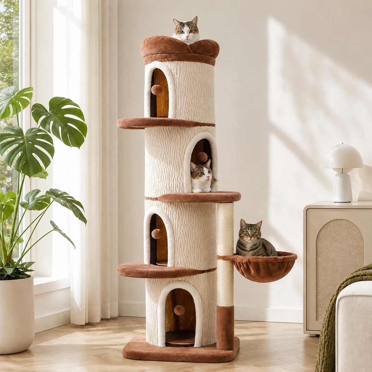 P Indoor Cat Tower With Condos And Thick Scratching Posts