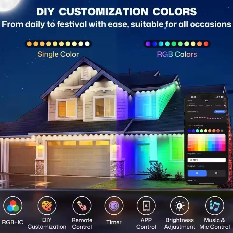 IP67 Waterproof Smart LED String Lights With App Remote Control